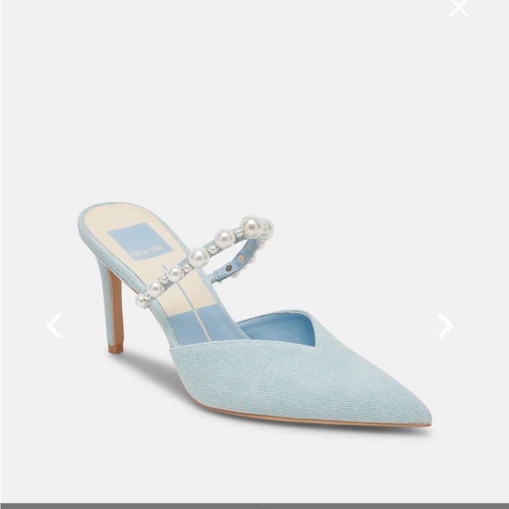 Dolce Vita Light Blue Pearl-Embellished Pointed Toe Heels